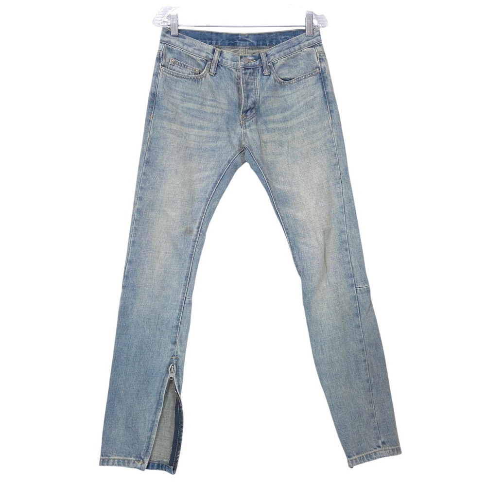 MNML M1 Slim Fit Ankle Zip Jeans Mens 29x31 Light Wash Button Fly Denim Y2K Edgy
